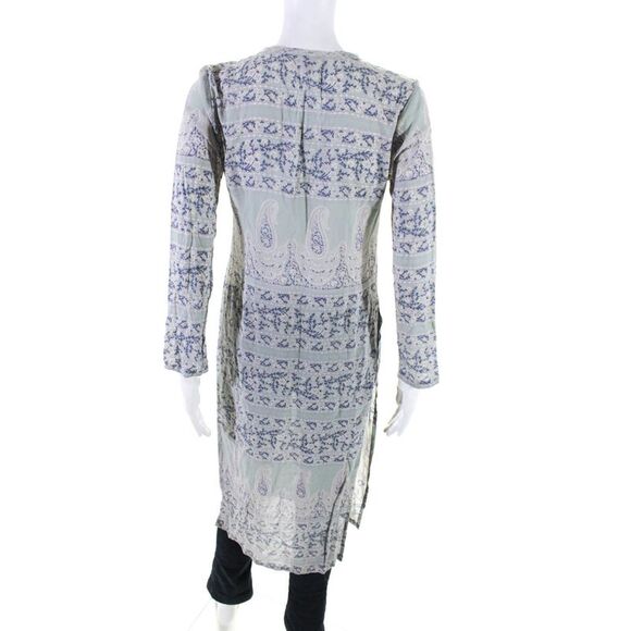 Calypso Saint Barth Womens Long Sleeve Silk Floral Tunic Shirt Gray Blue Size XS - Picture 3 of 6